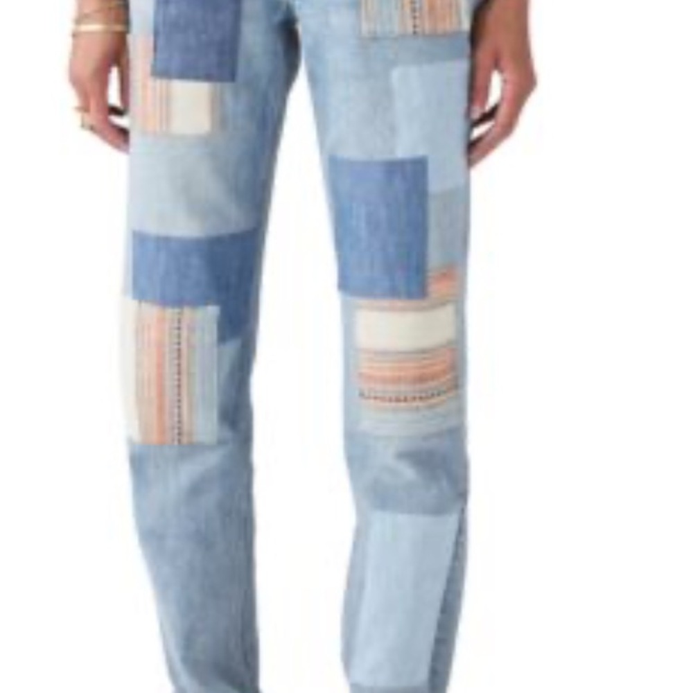 Lucky Brand Blue Straight Leg Jeans with Patchwork Design